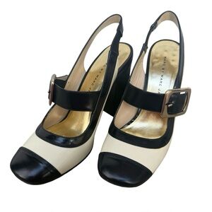 Marc Jacobs Mary Jane Heels Pumps Shoes Slingback EU 36 W US 6 Black Ivory